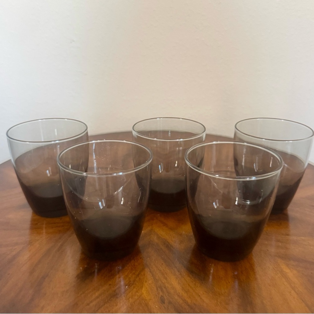 5 Vintage 1970’s Libbey Tawny Smokey Brown Whiskey Glass Tumblers  Pristine